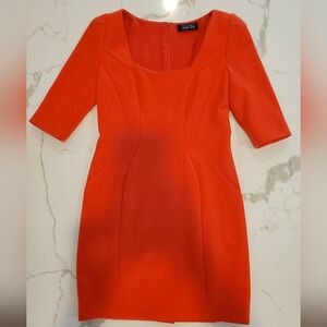 Teri Jon By Rickie Freeman Orange Sheath Dress Square Neck Cocktail Dress